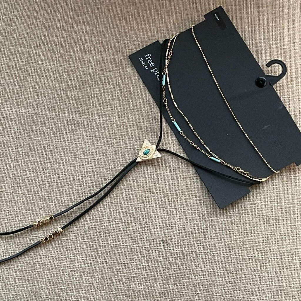 Free Press Women Choker Necklace Multi Layer Chain Metal/Leather Fashion Jewelry